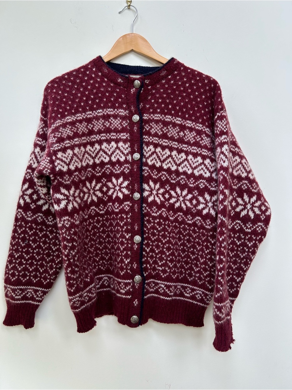 Vintage 80’s L.L.Bean Nordic fair isle wool blend cardigan sweater made in USA L